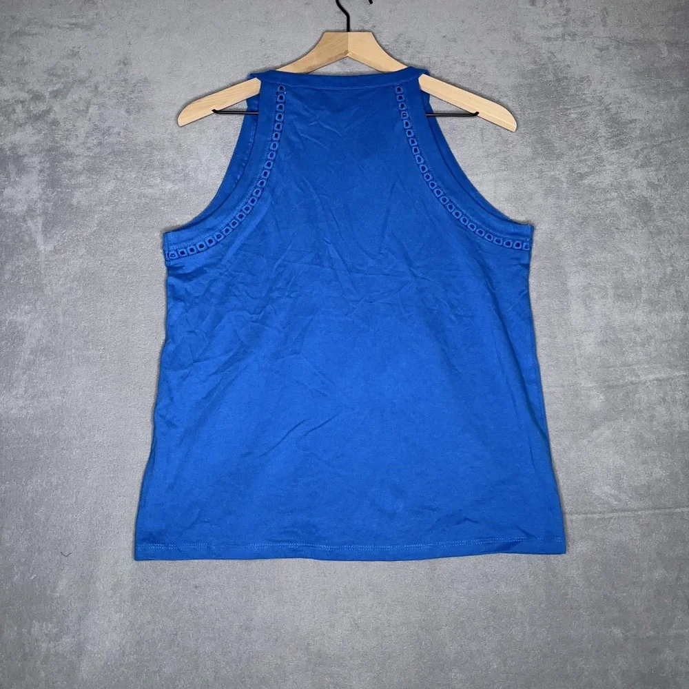 Lilly Pulitzer Isaac Knit Tank Top‎ Womens M Blue Ladder Lace Sleeveless V-Neck - Picture 2 of 5